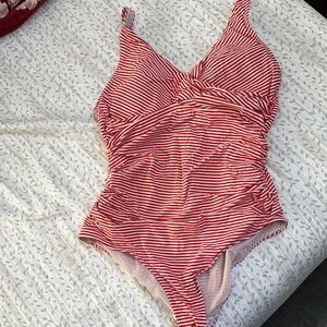 Red and White Striped Swimsuit